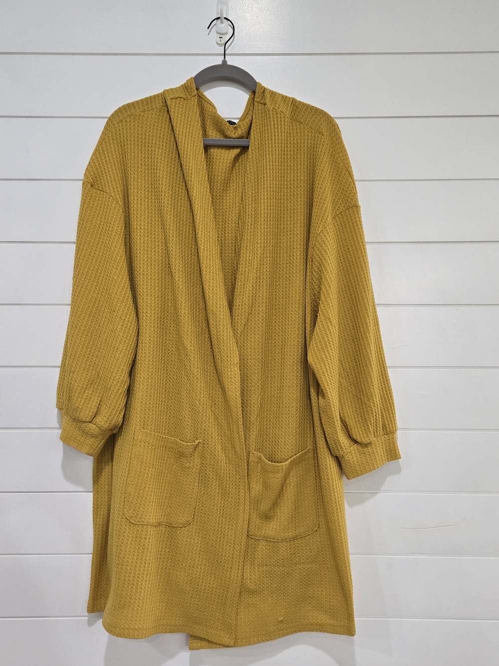 BloomChic Womens Plus Size 28 Mustard Open Waffle-Knit Cardigan Oversized